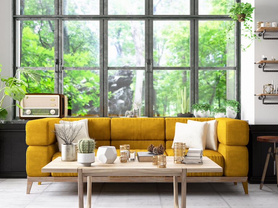 Stylish living room with large window.