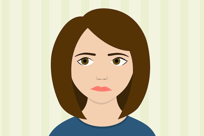 Animated woman with brown hair, sniffing the air.
