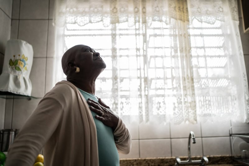 Woman looking up in the air