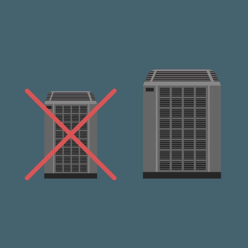 Digital illustration of two air conditioners. One was the wrong purchase and one was correct.