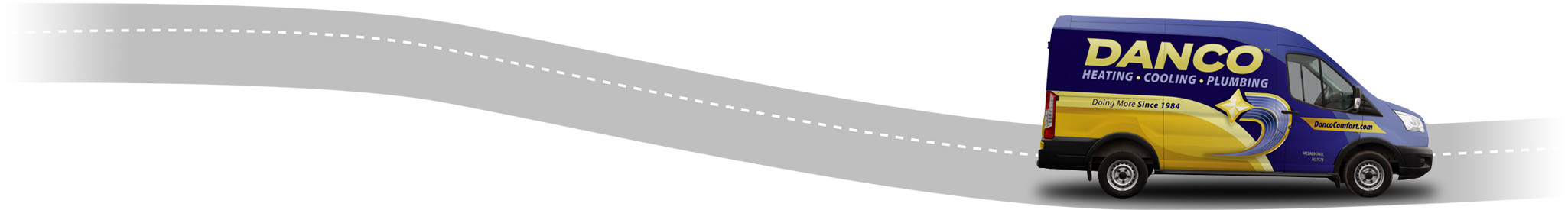 Danco Heating, Cooling & Plumbing logo on the road